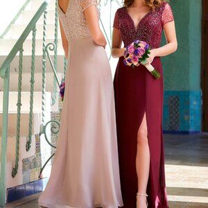 40326 Cap Sleeve Low Cut with Slit Bridesmaid or Mother's Dress by Adrianna Pape